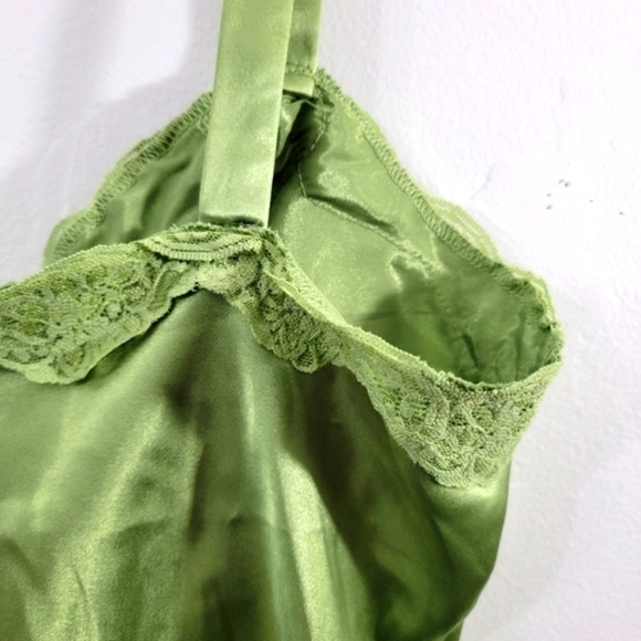 Apple Green Lace Trim Satin Camisole Cami Top Sexy Silky Smooth Tank 9/10 - Picture 8 of 12